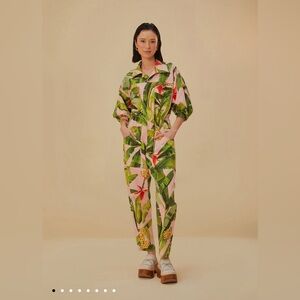 Farm Rio Pink Banana Leaves Jumpsuit Size Large